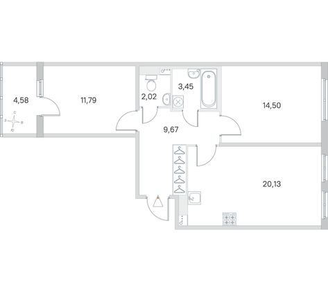 Продажа 2-комнатной квартиры 63,8 м², 2/4 этаж