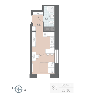 Продажа квартиры-студии 23,3 м², 9/10 этаж