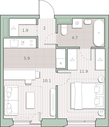 36,5 м², 1-комн. квартира, 2/4 этаж