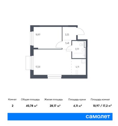 40,8 м², 1-комн. квартира, 9/9 этаж