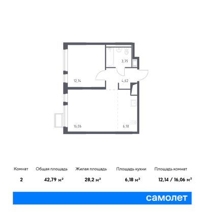 42,8 м², 1-комн. квартира, 17/17 этаж