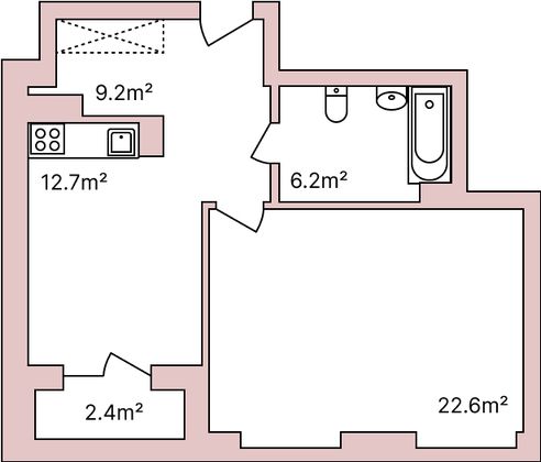 51,9 м², 1-комн. квартира, 3/5 этаж