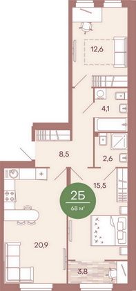 Продажа 2-комнатной квартиры 68 м², 2/17 этаж