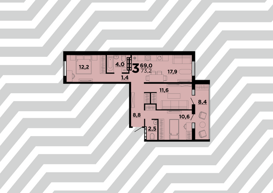 Продажа 3-комнатной квартиры 73,2 м², 2/10 этаж