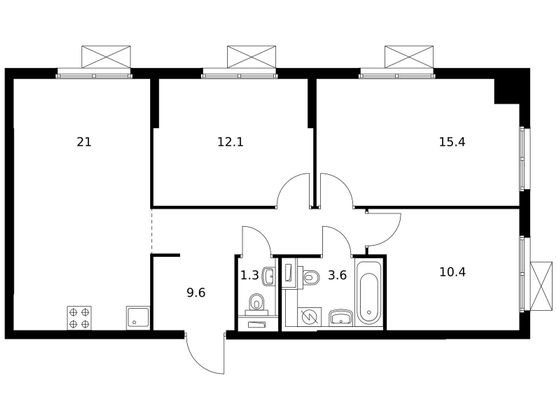 73,4 м², 3-комн. квартира, 22/24 этаж