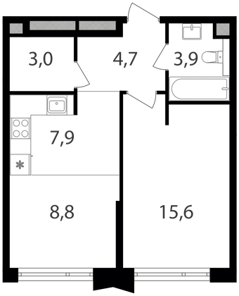 Продажа 1-комнатной квартиры 43,9 м², 2/24 этаж