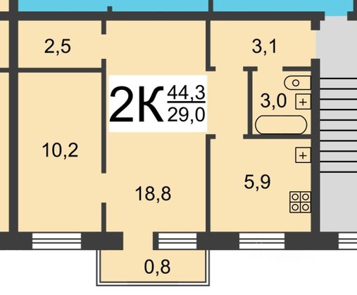 Продажа 2-комнатной квартиры 42,3 м², 2/3 этаж