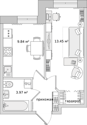 32,1 м², 1-комн. квартира, 1/24 этаж