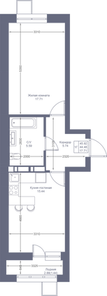Продажа 1-комнатной квартиры 45,9 м², 2/17 этаж
