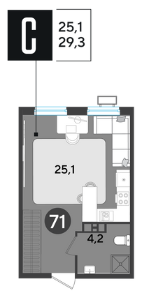 Продажа квартиры-студии 29,3 м², 9/18 этаж