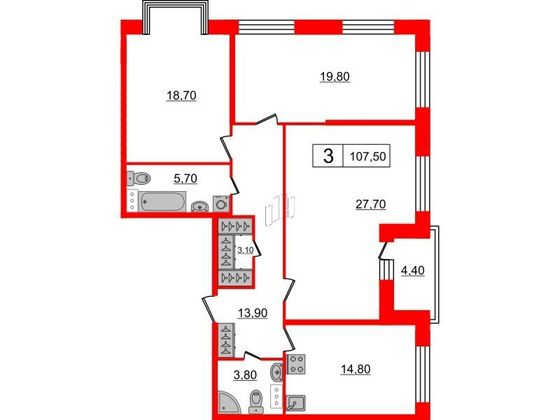 Продажа 3-комнатной квартиры 107,5 м², 4/9 этаж