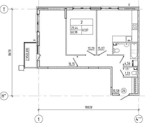 63,8 м², 2-комн. квартира, 1/5 этаж