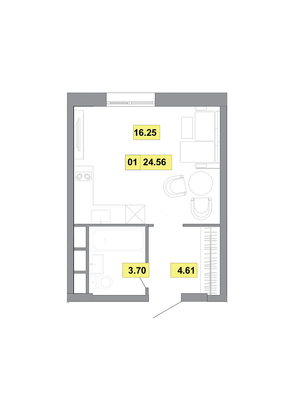 Продажа 1-комнатной квартиры 24,6 м², 9 этаж