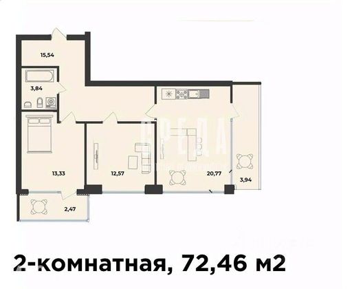 Продажа 2-комнатной квартиры 72,4 м², 4/10 этаж