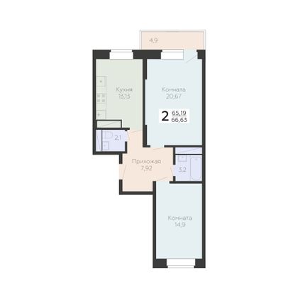 Продажа 2-комнатной квартиры 66,6 м², 10/22 этаж