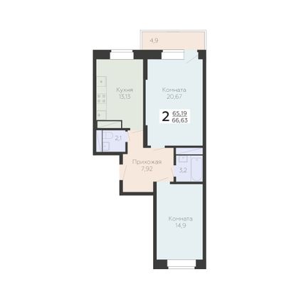 Продажа 2-комнатной квартиры 66,6 м², 8/22 этаж