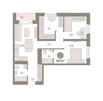 Продажа 3-комнатной квартиры 69,3 м², 23/31 этаж