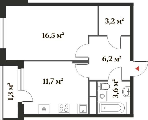 42,5 м², 1-комн. квартира, 3/6 этаж