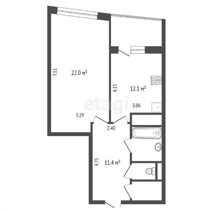 Продажа 1-комнатной квартиры 52,9 м², 2/22 этаж