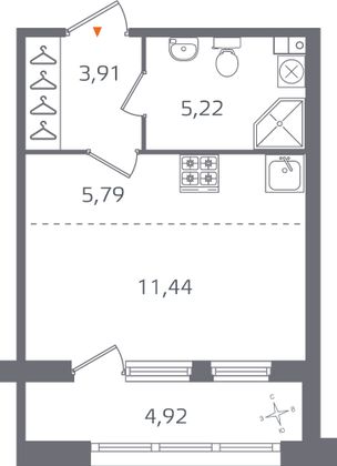 Продажа квартиры-студии 28,8 м², 2/15 этаж
