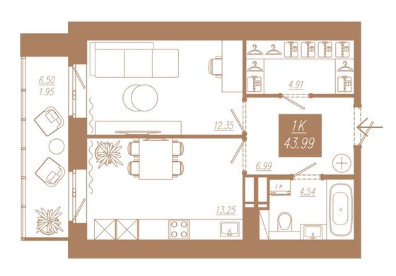 Продажа 1-комнатной квартиры 44 м², 14/23 этаж