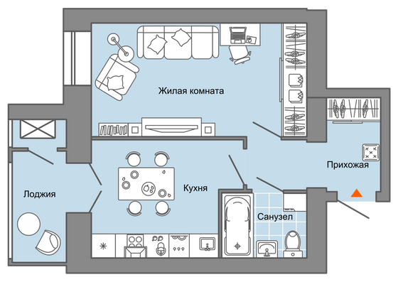 40 м², 1-комн. квартира, 1/6 этаж