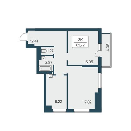 63,4 м², 2-комн. квартира, 19/27 этаж