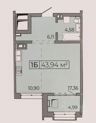 Продажа 1-комнатной квартиры 44,5 м², 10/12 этаж