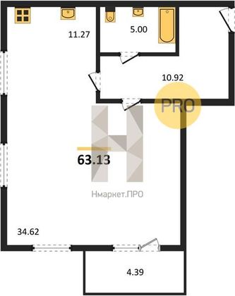 Продажа квартиры-студии 63,1 м², 2/19 этаж
