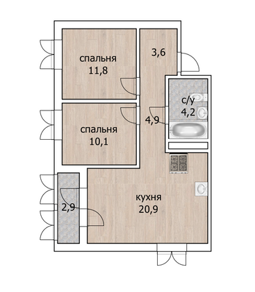 Продажа 2-комнатной квартиры 55,5 м², 7/26 этаж