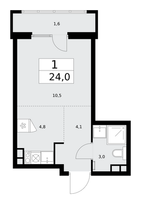 24 м², 1-комн. квартира, 13/15 этаж