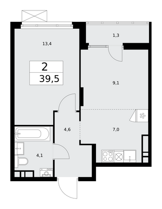 39,5 м², 2-комн. квартира, 14/16 этаж