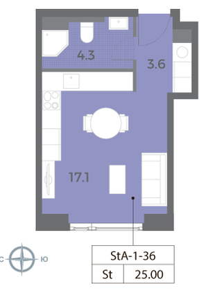 Продажа 1-комнатной квартиры 25 м², 36/52 этаж