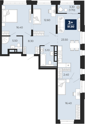 91,9 м², 3-комн. квартира, 5/25 этаж