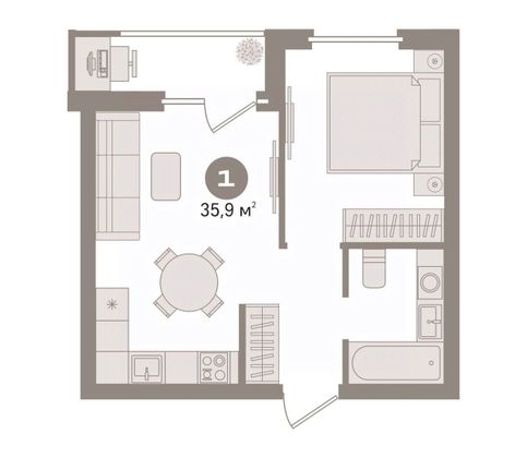 Продажа 1-комнатной квартиры 35,9 м², 7/9 этаж