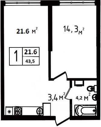 Продажа 1-комнатной квартиры 43,5 м², 4/10 этаж