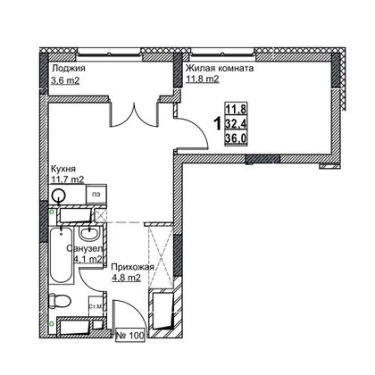 Продажа 1-комнатной квартиры 36 м², 12/24 этаж