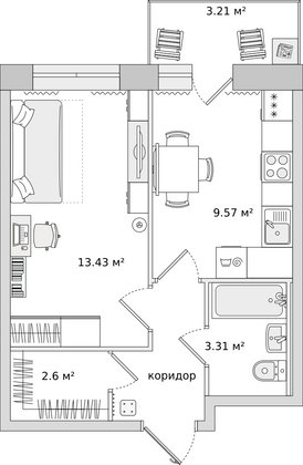 33 м², 1-комн. квартира, 15/24 этаж