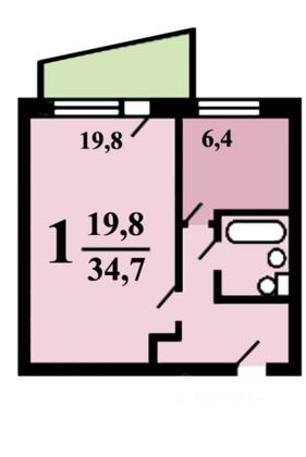 Продажа 1-комнатной квартиры 34,7 м², 4/9 этаж
