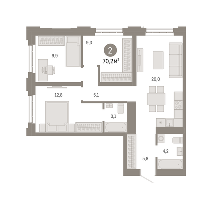 Продажа 3-комнатной квартиры 70,2 м², 3/31 этаж