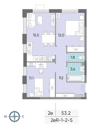 Продажа 2-комнатной квартиры 53,2 м², 5/24 этаж