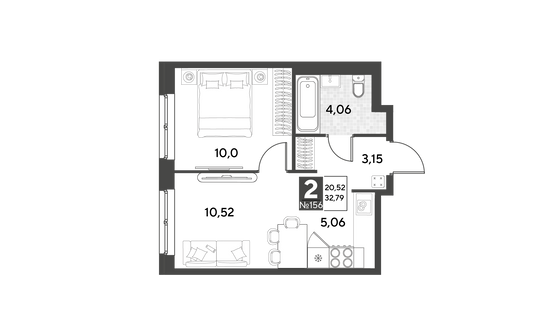 Продажа 2-комнатной квартиры 32,8 м², 21/25 этаж