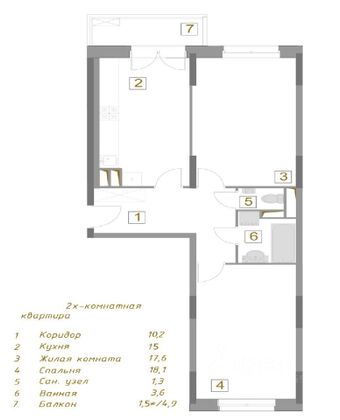 Продажа 2-комнатной квартиры 68 м², 9/18 этаж