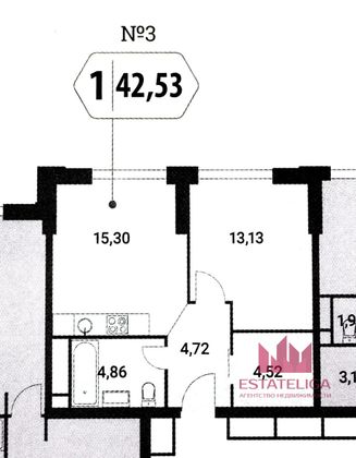 Продажа 1-комнатной квартиры 42,6 м², 3/38 этаж