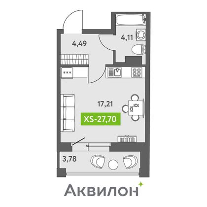 28,2 м², студия, 3/13 этаж