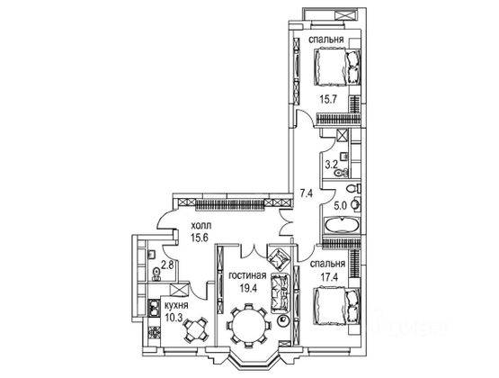 Продажа 3-комнатной квартиры 99,3 м², 20/32 этаж