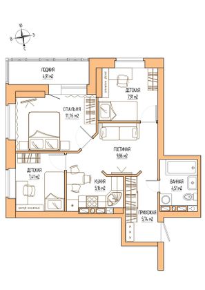 Продажа 2-комнатной квартиры 53,7 м², 18/24 этаж