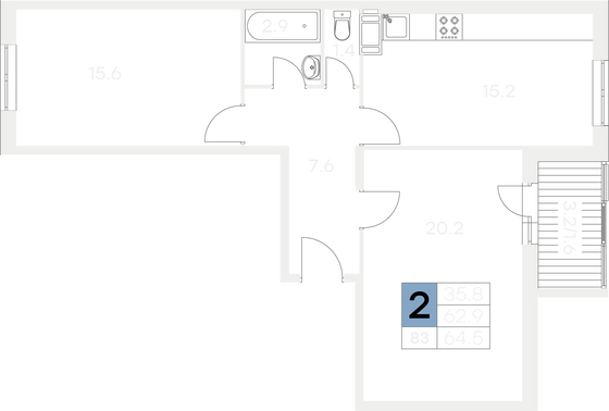 Продажа 2-комнатной квартиры 64,5 м², 6/9 этаж