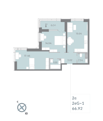 Продажа 2-комнатной квартиры 66,9 м², 10/17 этаж