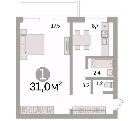 Продажа 1-комнатной квартиры 31 м², 5/5 этаж
